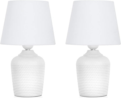 Small Table Lamps Set of 2 – 11.8" Bedside Lamps for Bedroom, Kids Room, Living Room & Office, White Studded Base