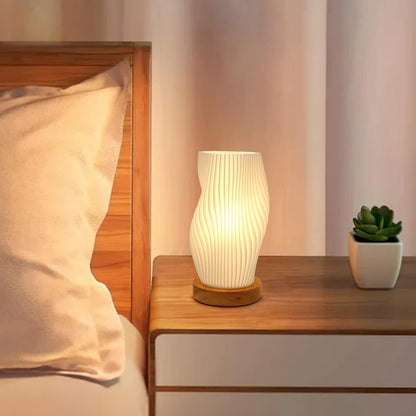 Small Table Lamp – Vintage Striped Bedside Night Light, Mini Lamp for Bedroom, Living Room, Office & Dorm, Warm Light