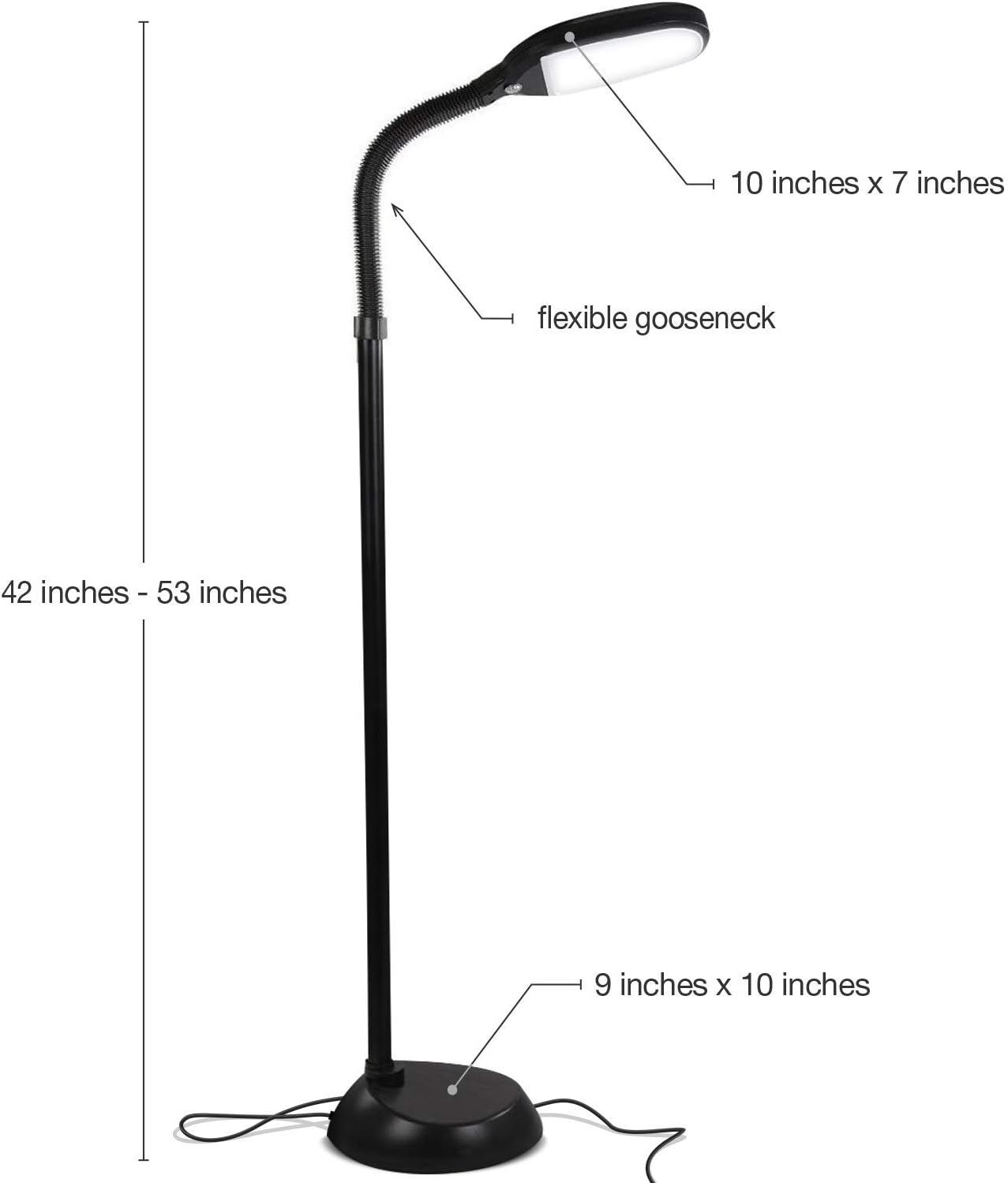 LED Floor Reading Lamp – Adjustable Gooseneck Standing Light for Reading, Crafts & Office, Black