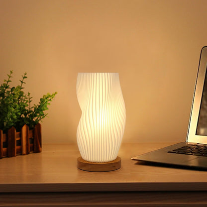 Small Table Lamp – Vintage Striped Bedside Night Light, Mini Lamp for Bedroom, Living Room, Office & Dorm, Warm Light