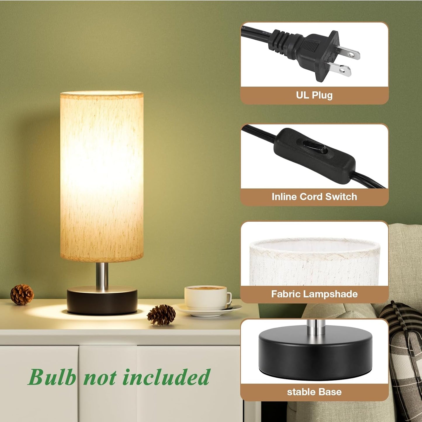 Small Bedside Table Lamp – Minimalist Nightstand & Desk Lamp for Bedroom, Living Room, Office, Dorm