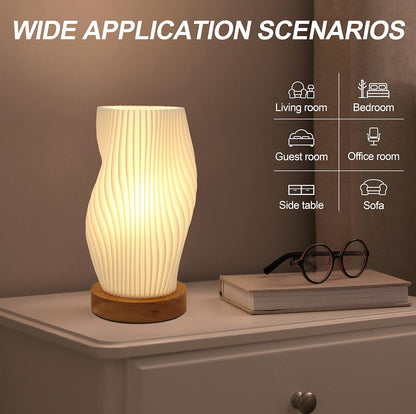 Small Table Lamp – Vintage Striped Bedside Night Light, Mini Lamp for Bedroom, Living Room, Office & Dorm, Warm Light