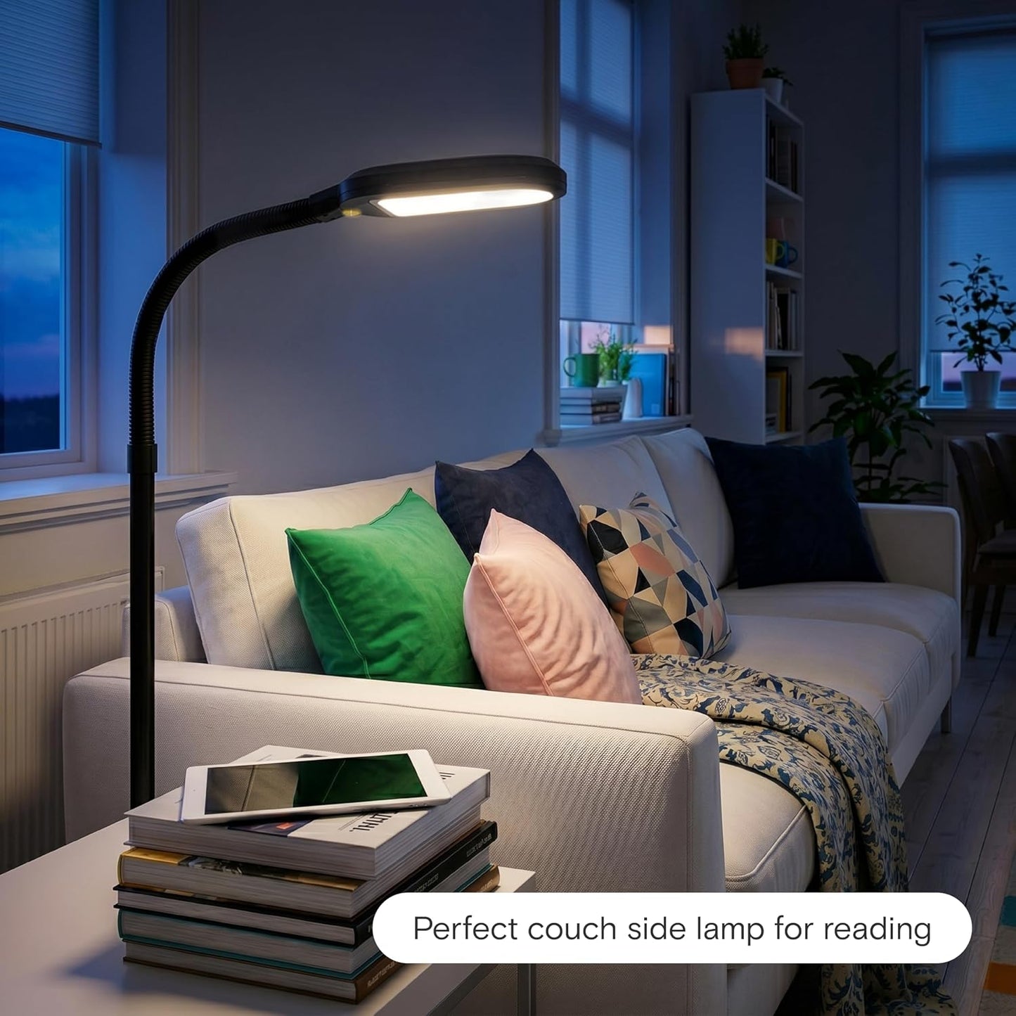 LED Floor Reading Lamp – Adjustable Gooseneck Standing Light for Reading, Crafts & Office, Black