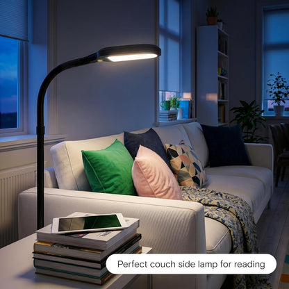 LED Floor Reading Lamp – Adjustable Gooseneck Standing Light for Reading, Crafts & Office, Black