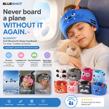 𝑩𝑳𝑼𝑬𝙎𝙃𝑶𝑻® 👑 Soft Bluetooth Sleep Headband For Kids, Toddlers & Adults Long Flights. Quiet Kids. Stress-Free Travel