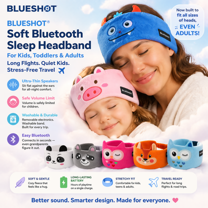 𝑩𝑳𝑼𝑬𝙎𝙃𝑶𝑻® 👑 Soft Bluetooth Sleep Headband For Kids, Toddlers & Adults Long Flights. Quiet Kids. Stress-Free Travel