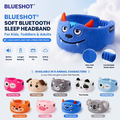 𝑩𝑳𝑼𝑬𝙎𝙃𝑶𝑻® 👑 Soft Bluetooth Sleep Headband For Kids, Toddlers & Adults Long Flights. Quiet Kids. Stress-Free Travel