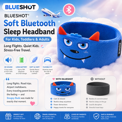 𝑩𝑳𝑼𝑬𝙎𝙃𝑶𝑻® 👑 Soft Bluetooth Sleep Headband For Kids, Toddlers & Adults Long Flights. Quiet Kids. Stress-Free Travel