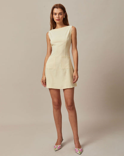 Yellow Boat Neck Cutout Mini Dress