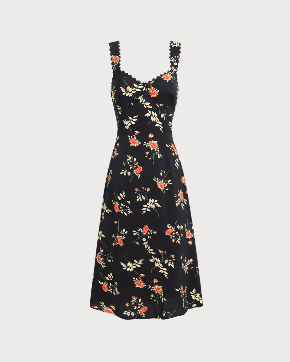 Black Floral Maxi Dress with Ruffles and Spaghetti Straps